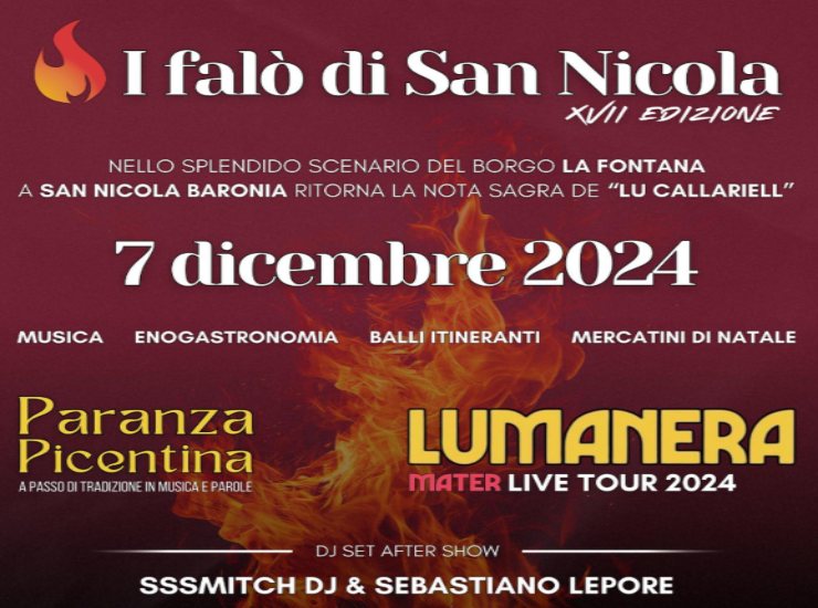 Locandina Falò San Nicola (Fonte prolocoifalodisannicola Instagram) - salernosera.it