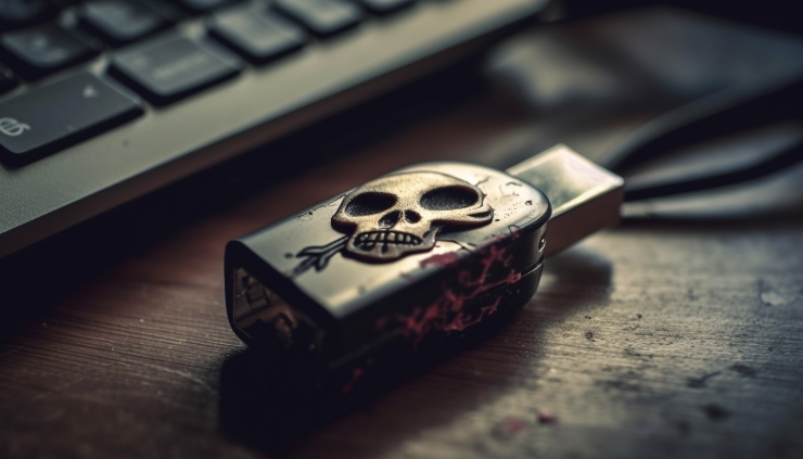 Chiavetta USB killer su un tavolo accanto al pc