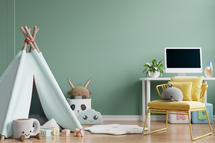Vista di una cameretta per bambini ordinata