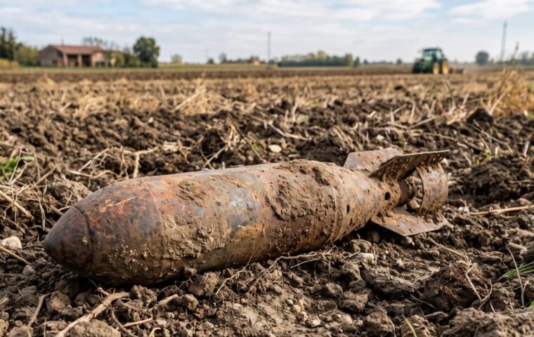 Ordigno bellico ritrovato a Battipaglia in un terreno agricolo