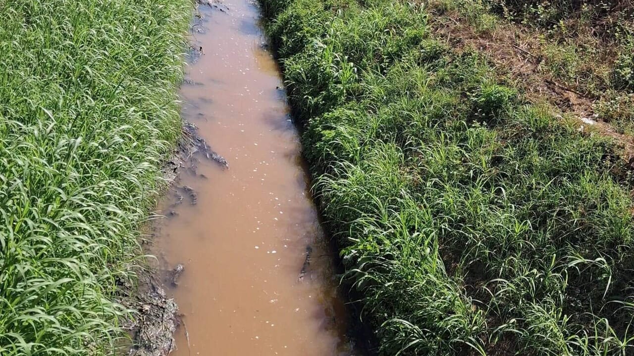 Acqua marrone e schiuma in un canale del Sarno: nuova segnalazione ambientale