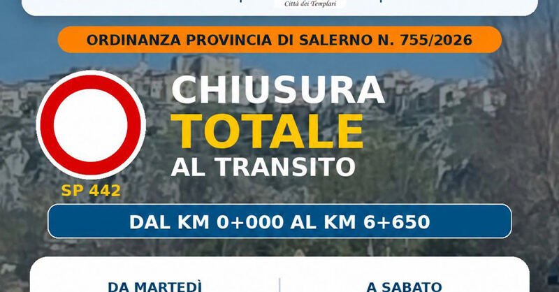 Chiusura della SP 442 a Caggiano per interventi di messa in sicurezza
